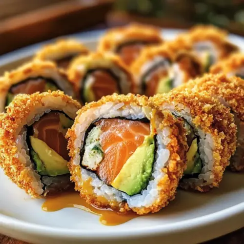 Knusprige frittierte Lachs- und Avocado-Rollen