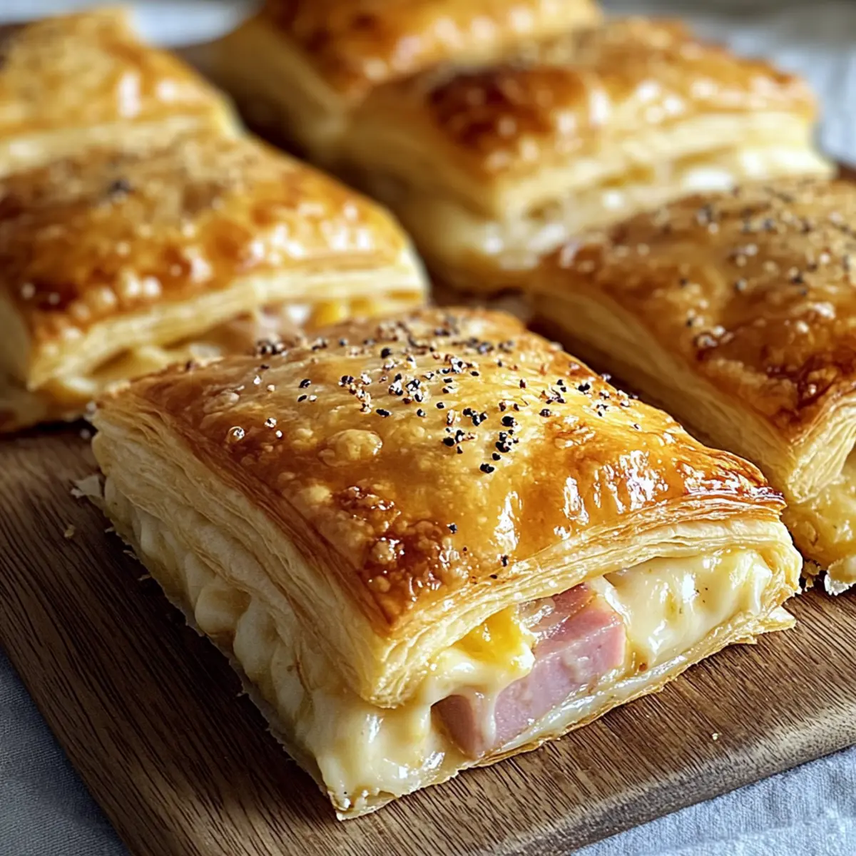 Blätterteig gefüllt mit Schinken und Käse